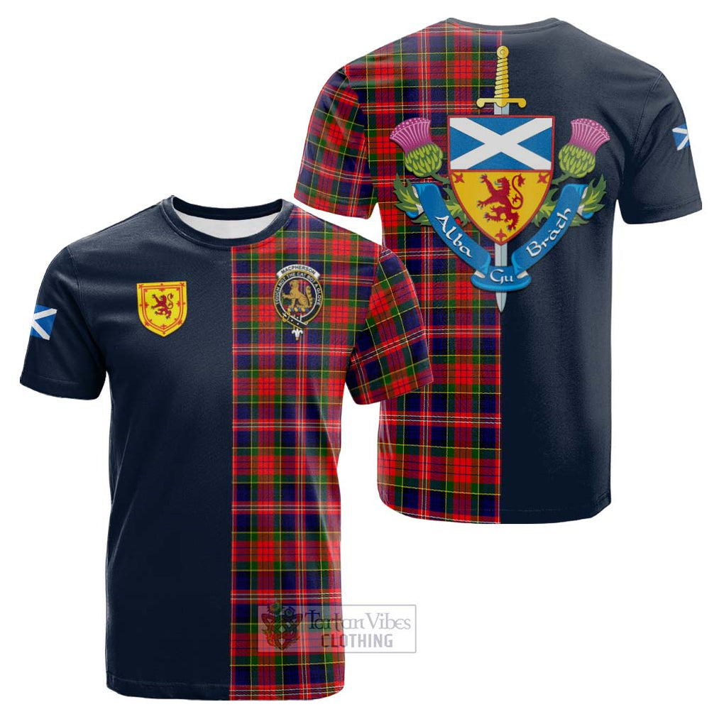 Tartan Vibes Clothing MacPherson Modern Tartan Cotton T-shirt with Scottish Lion Royal Arm Half Style