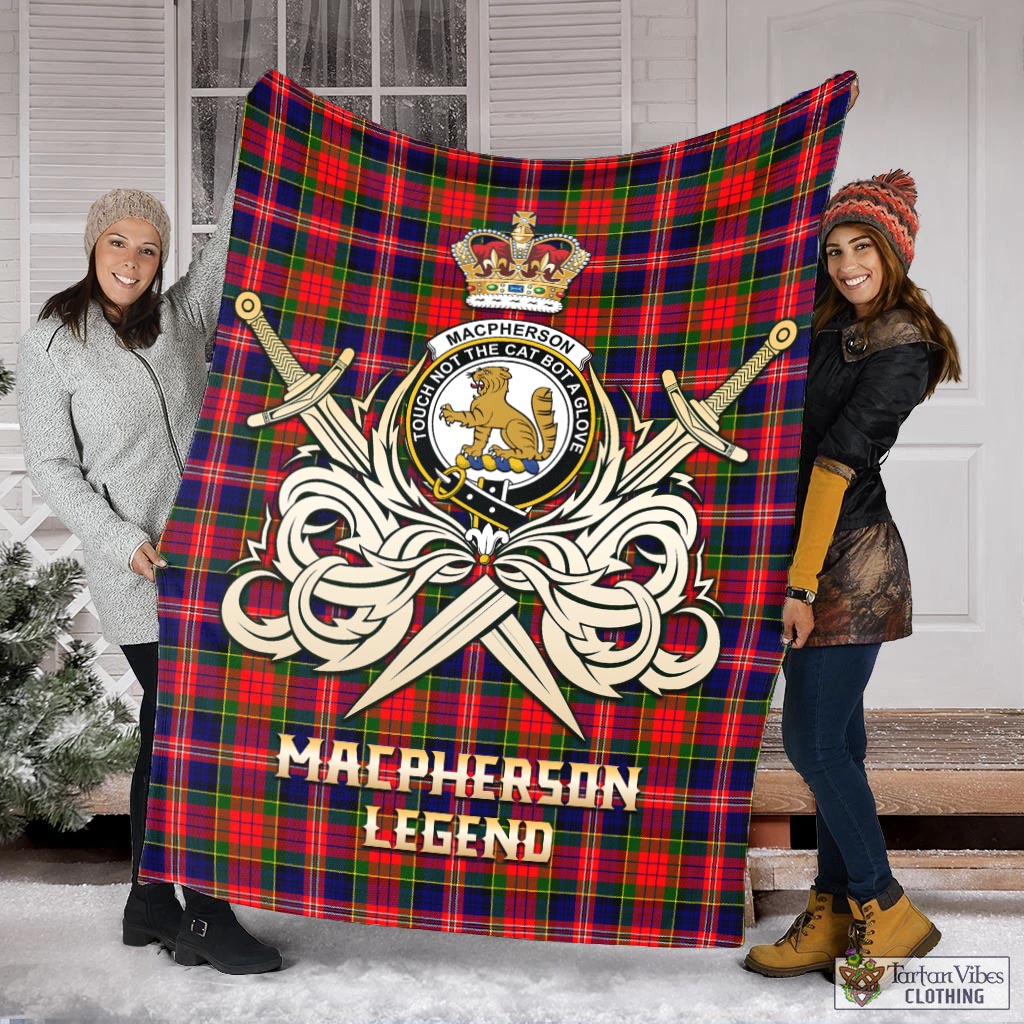 Tartan Vibes Clothing MacPherson Modern Tartan Blanket with Clan Crest and the Golden Sword of Courageous Legacy