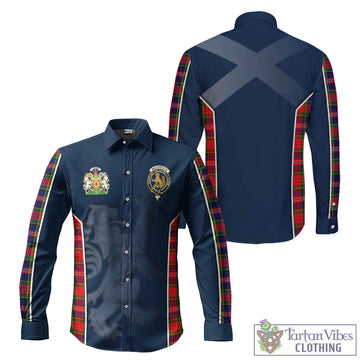 MacPherson Modern Tartan Long Sleeve Button Up Shirt with Family Crest and Lion Rampant Vibes Sport Style