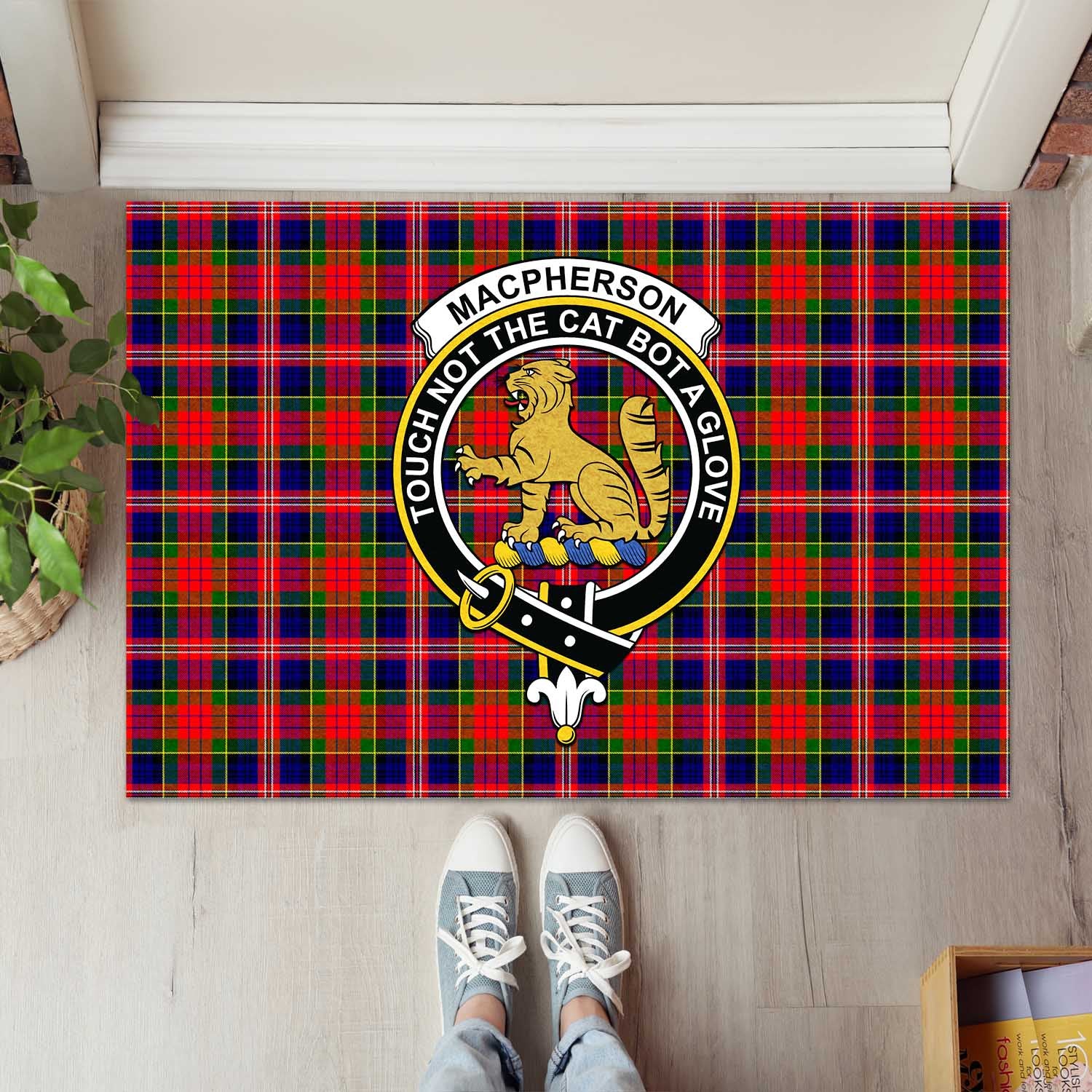 MacPherson Modern Tartan Door Mat with Family Crest - Tartanvibesclothing