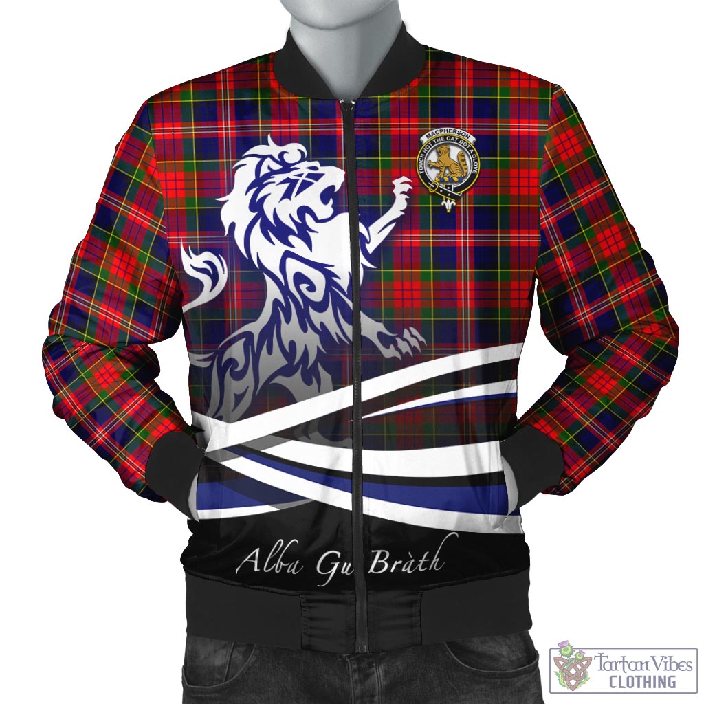 Tartan Vibes Clothing MacPherson Modern Tartan Bomber Jacket with Alba Gu Brath Regal Lion Emblem