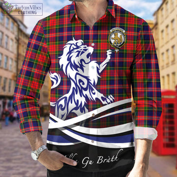 MacPherson Modern Tartan Long Sleeve Button Up Shirt with Alba Gu Brath Regal Lion Emblem