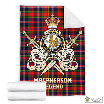 MacPherson Modern Tartan Blanket with Clan Crest and the Golden Sword of Courageous Legacy