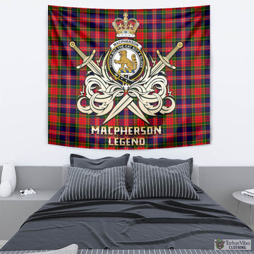 MacPherson Modern Tartan Tapestry with Clan Crest and the Golden Sword of Courageous Legacy