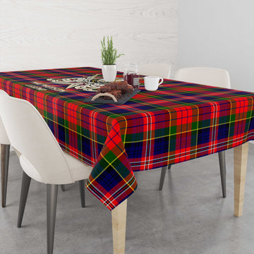 MacPherson Modern Tartan Tablecloth with Clan Crest and the Golden Sword of Courageous Legacy