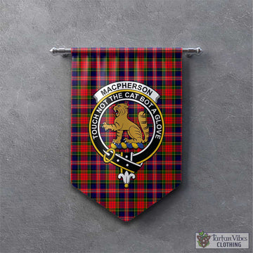 MacPherson Modern Tartan Gonfalon, Tartan Banner with Family Crest