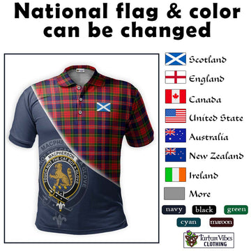 MacPherson Modern Tartan Polo Shirt with Personalised National Flag and Family Crest Half Style