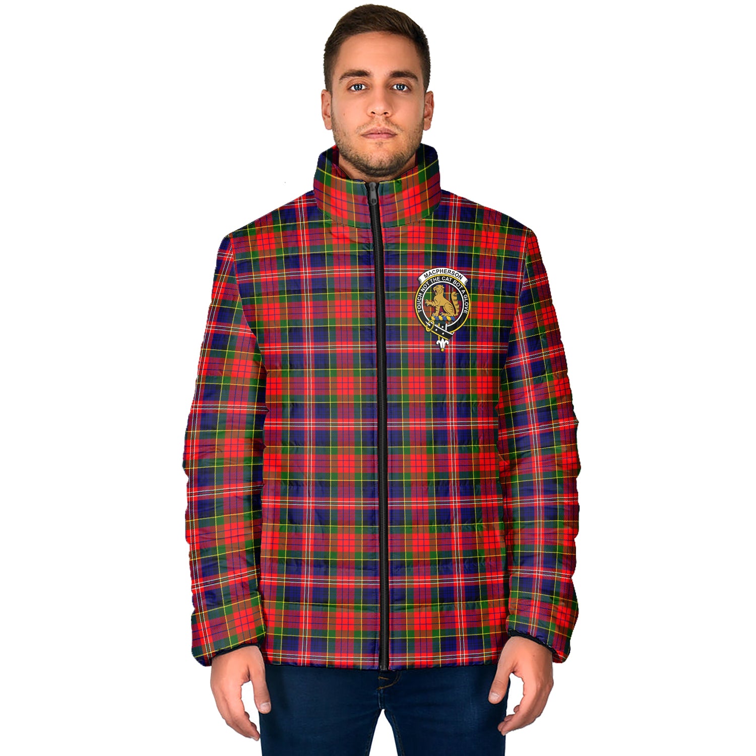 MacPherson Modern Tartan Padded Jacket with Family Crest - Tartan Vibes Clothing