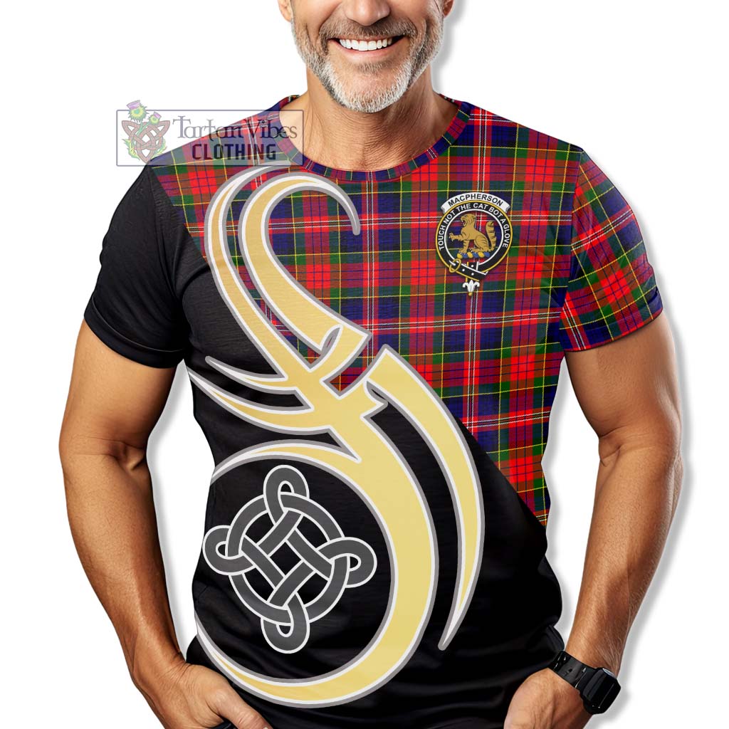 Tartan Vibes Clothing MacPherson Modern Tartan T-Shirt with Family Crest and Celtic Symbol Style