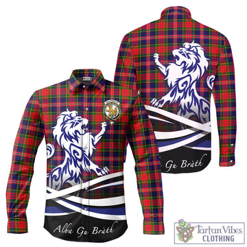 MacPherson Modern Tartan Long Sleeve Button Up Shirt with Alba Gu Brath Regal Lion Emblem