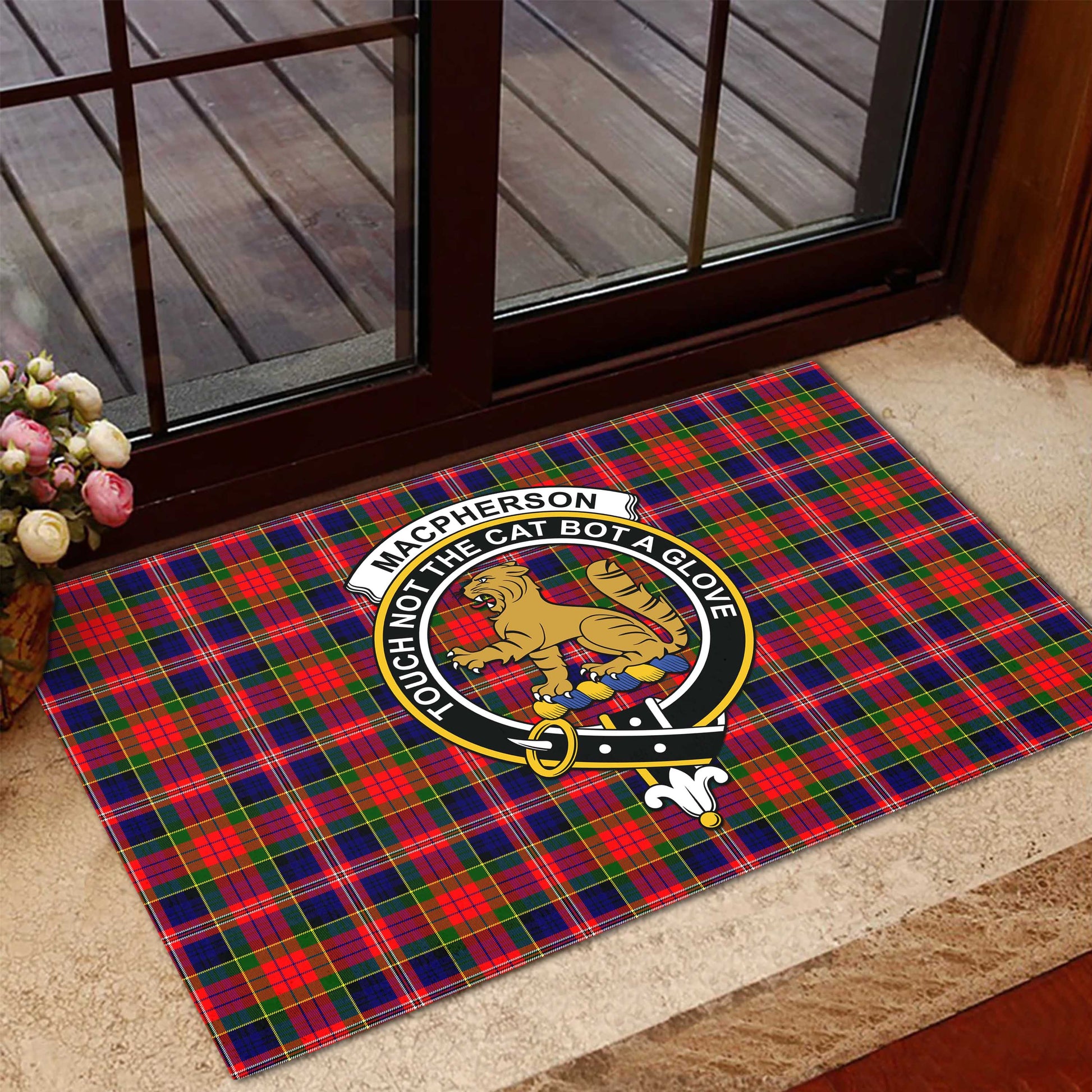 MacPherson Modern Tartan Door Mat with Family Crest - Tartanvibesclothing