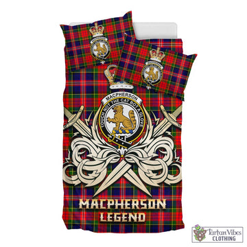 MacPherson Modern Tartan Bedding Set with Clan Crest and the Golden Sword of Courageous Legacy