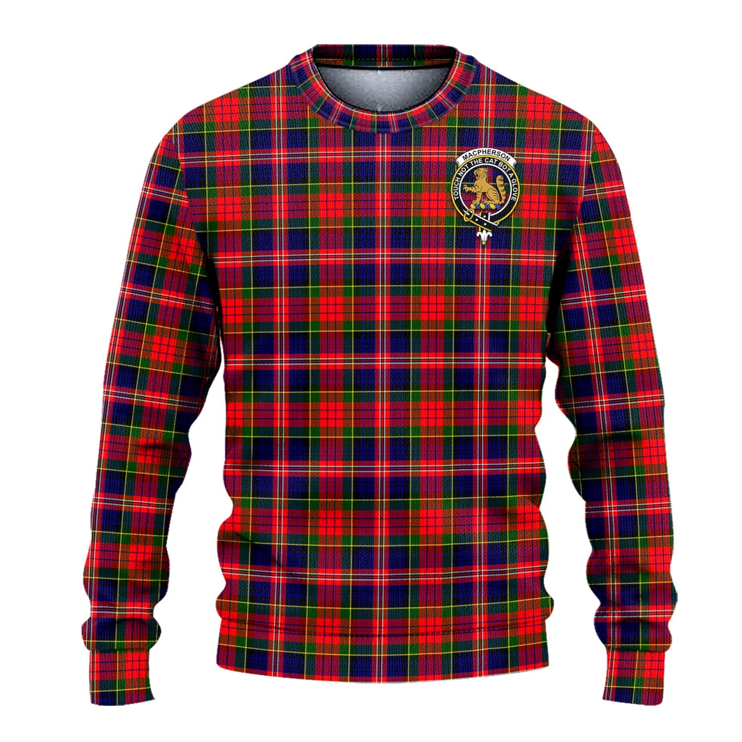 MacPherson Modern Tartan Knitted Sweater with Family Crest - Tartanvibesclothing