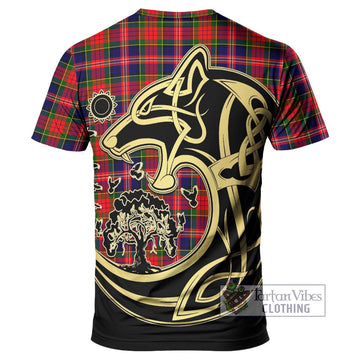 MacPherson Modern Tartan T-Shirt with Family Crest Celtic Wolf Style