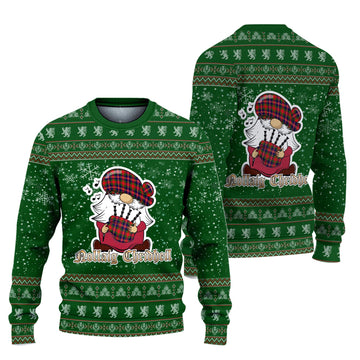 MacPherson Modern Clan Christmas Family Knitted Sweater with Funny Gnome Playing Bagpipes
