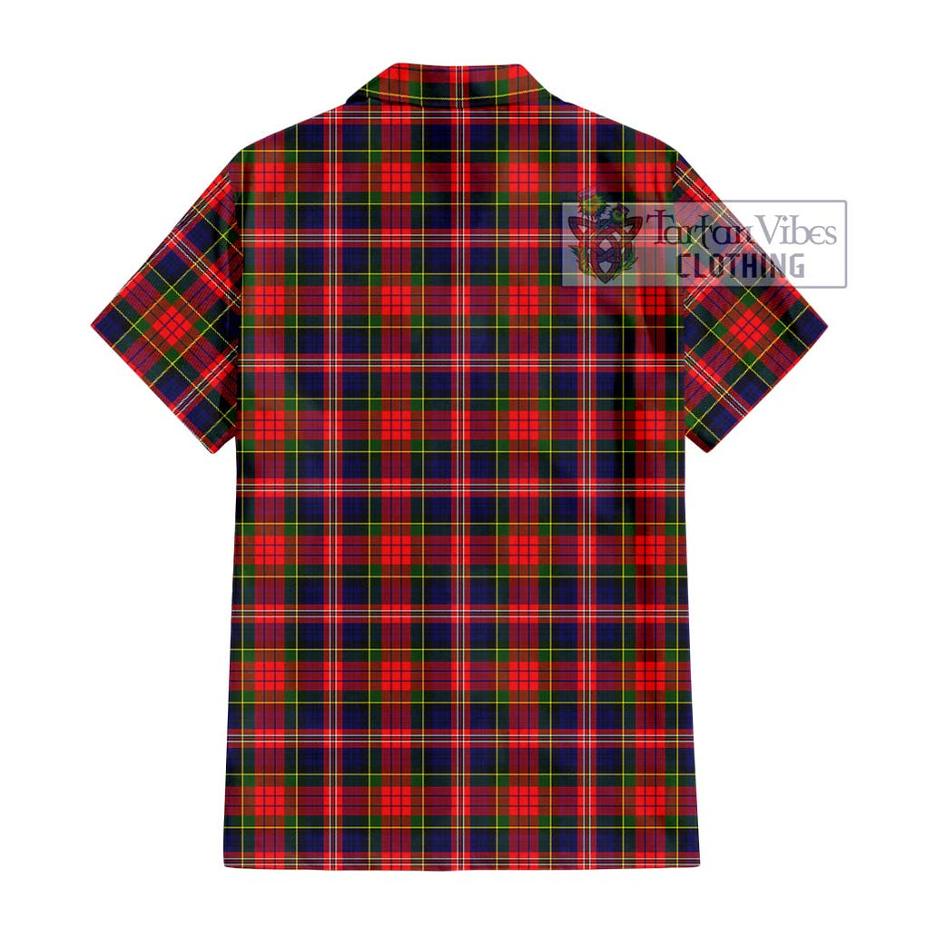 MacPherson Modern Tartan Short Sleeve Button Shirt with Family Crest DNA In Me Style - Tartanvibesclothing Shop