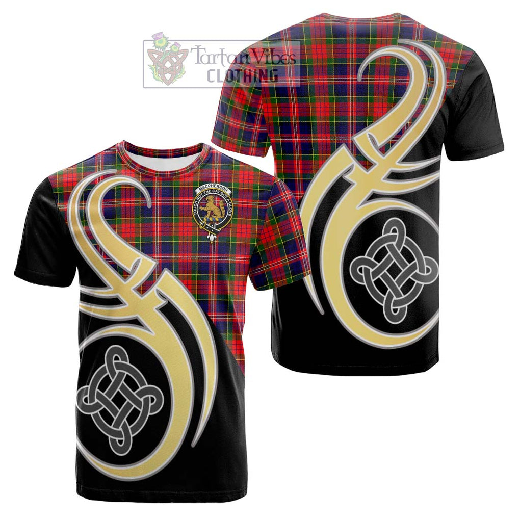 Tartan Vibes Clothing MacPherson Modern Tartan Cotton T-shirt with Family Crest and Celtic Symbol Style