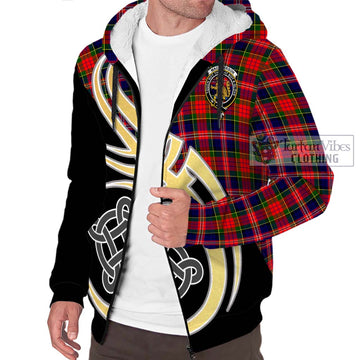 MacPherson Modern Tartan Sherpa Hoodie with Family Crest and Celtic Symbol Style