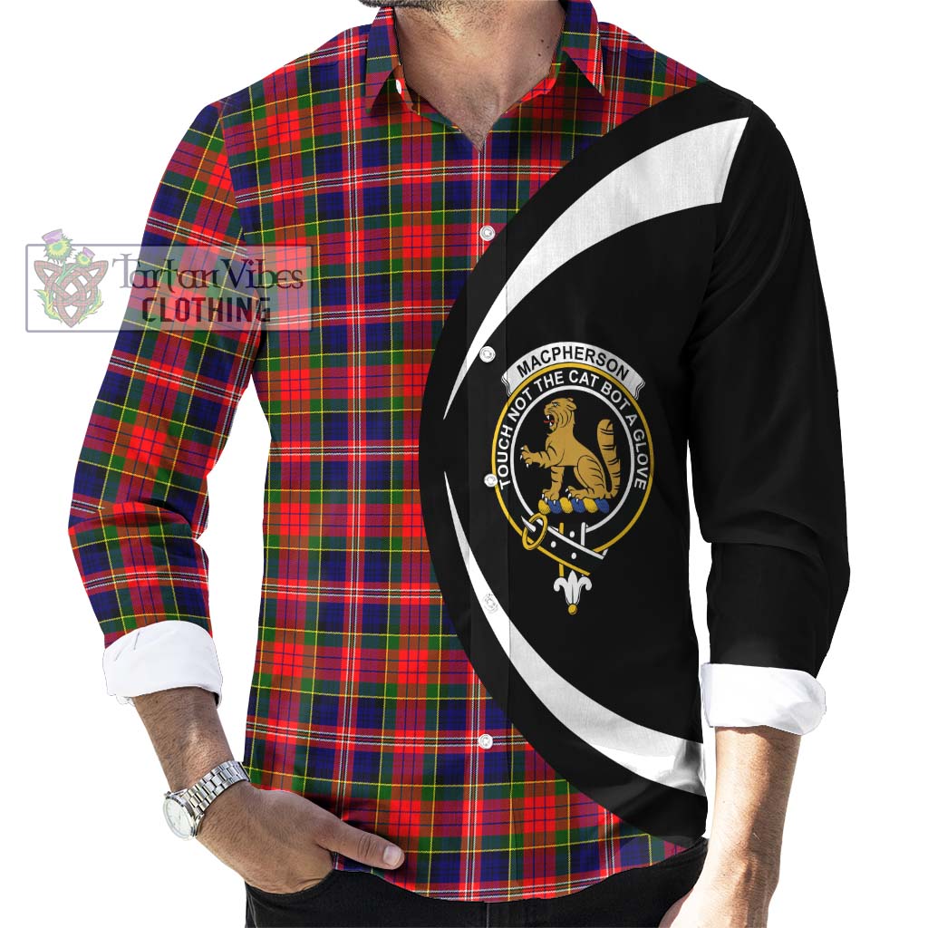 MacPherson Modern Tartan Long Sleeve Button Up with Family Crest Circle Style - Tartan Vibes Clothing