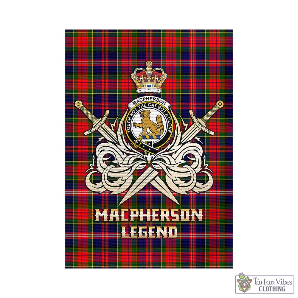 Tartan Vibes Clothing MacPherson Modern Tartan Flag with Clan Crest and the Golden Sword of Courageous Legacy