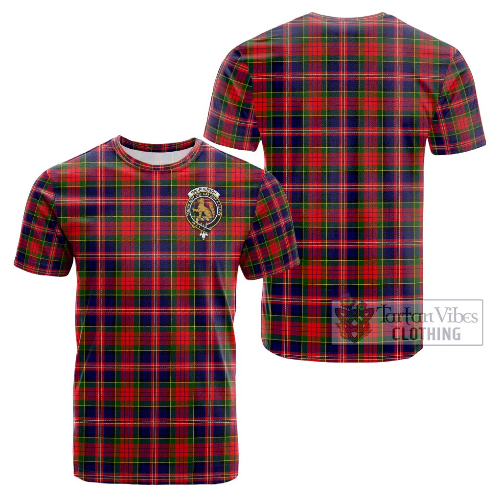 Tartan Vibes Clothing MacPherson Modern Tartan Cotton T-Shirt with Family Crest