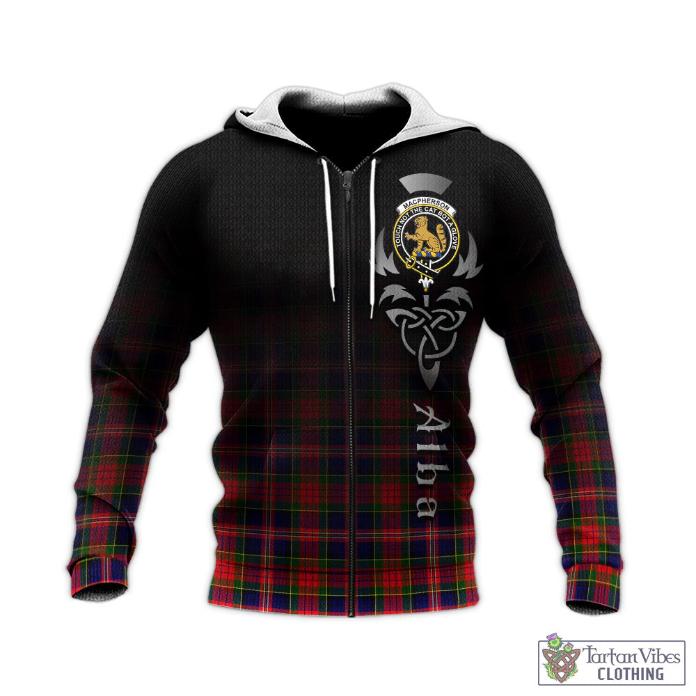 Tartan Vibes Clothing MacPherson Modern Tartan Knitted Hoodie Featuring Alba Gu Brath Family Crest Celtic Inspired