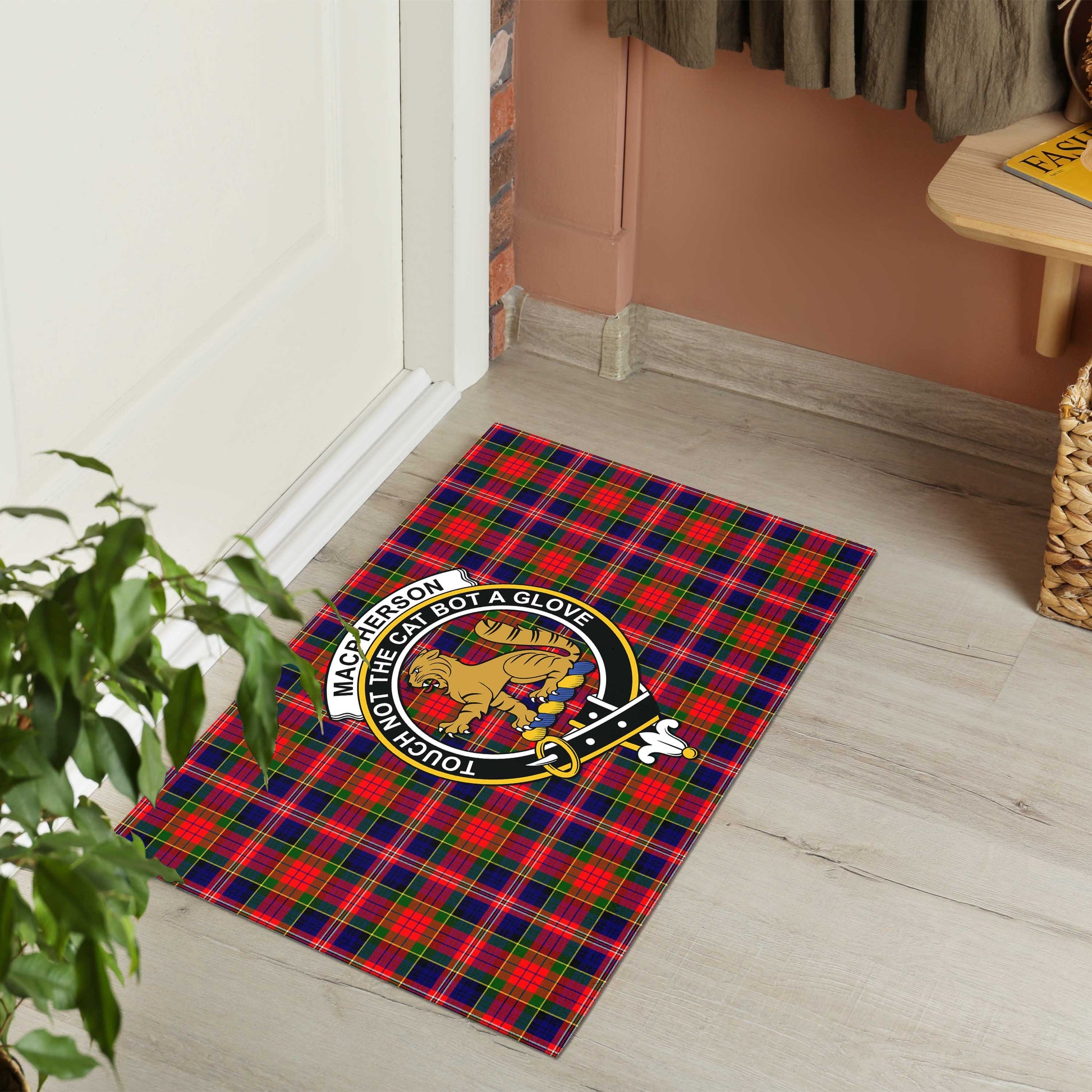 MacPherson Modern Tartan Door Mat with Family Crest - Tartanvibesclothing