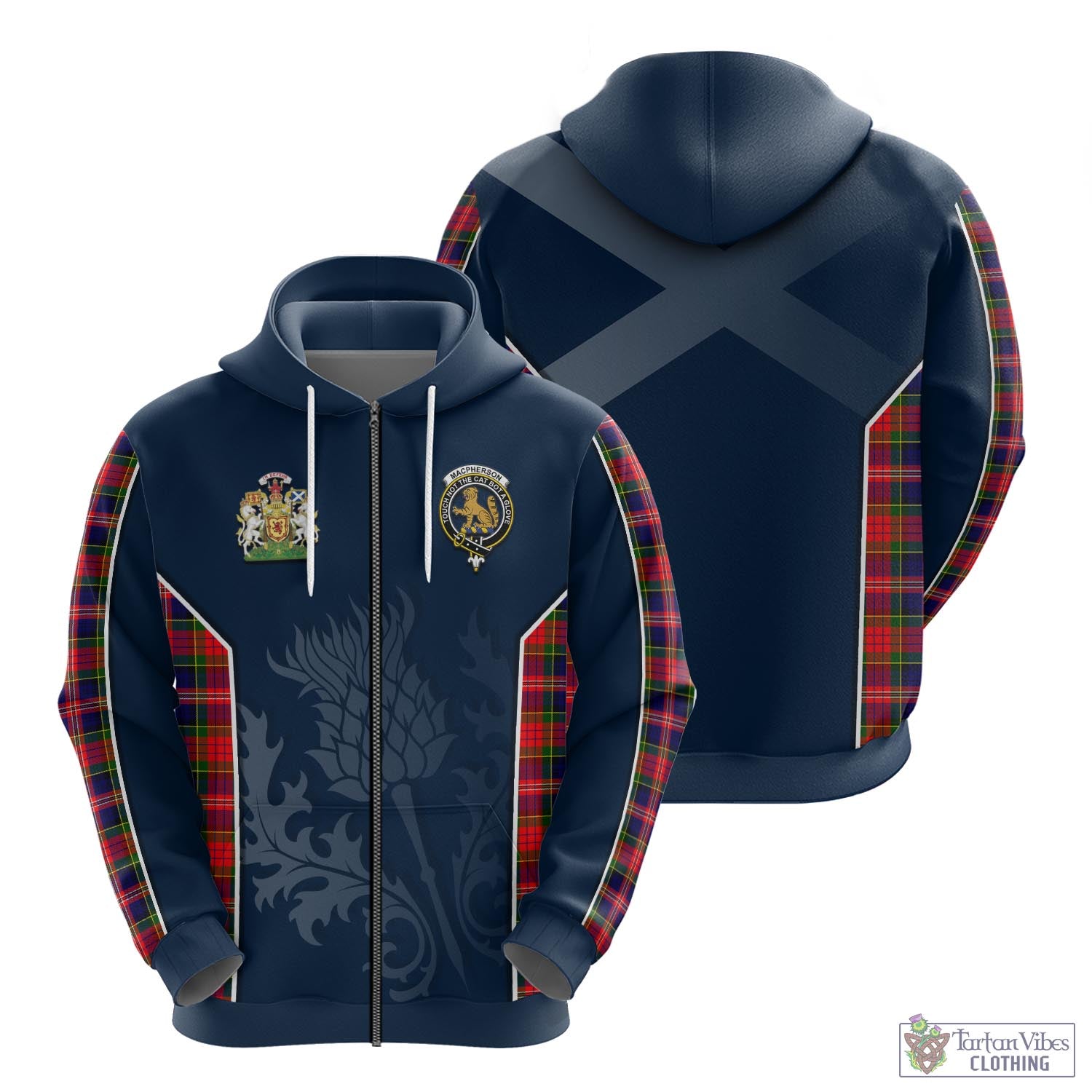 Tartan Vibes Clothing MacPherson Modern Tartan Hoodie with Family Crest and Scottish Thistle Vibes Sport Style