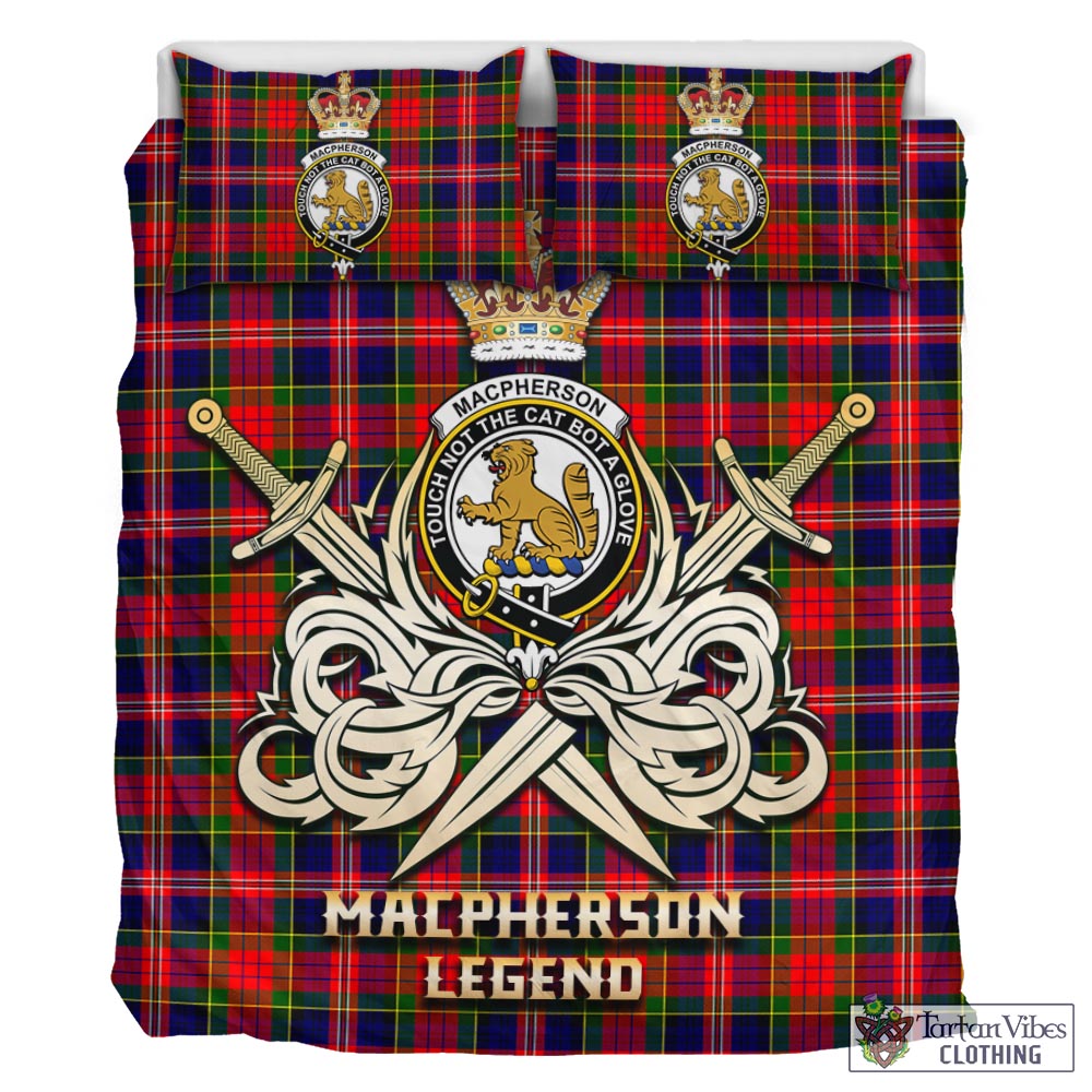 Tartan Vibes Clothing MacPherson Modern Tartan Bedding Set with Clan Crest and the Golden Sword of Courageous Legacy