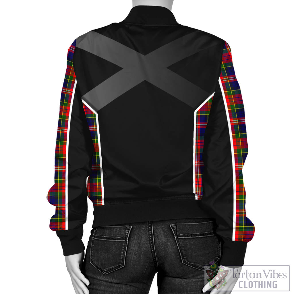 Tartan Vibes Clothing MacPherson Modern Tartan Bomber Jacket with Family Crest and Scottish Thistle Vibes Sport Style