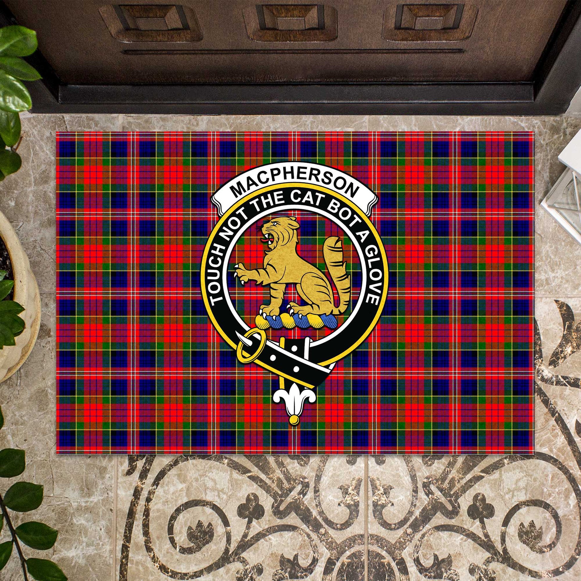 MacPherson Modern Tartan Door Mat with Family Crest - Tartanvibesclothing