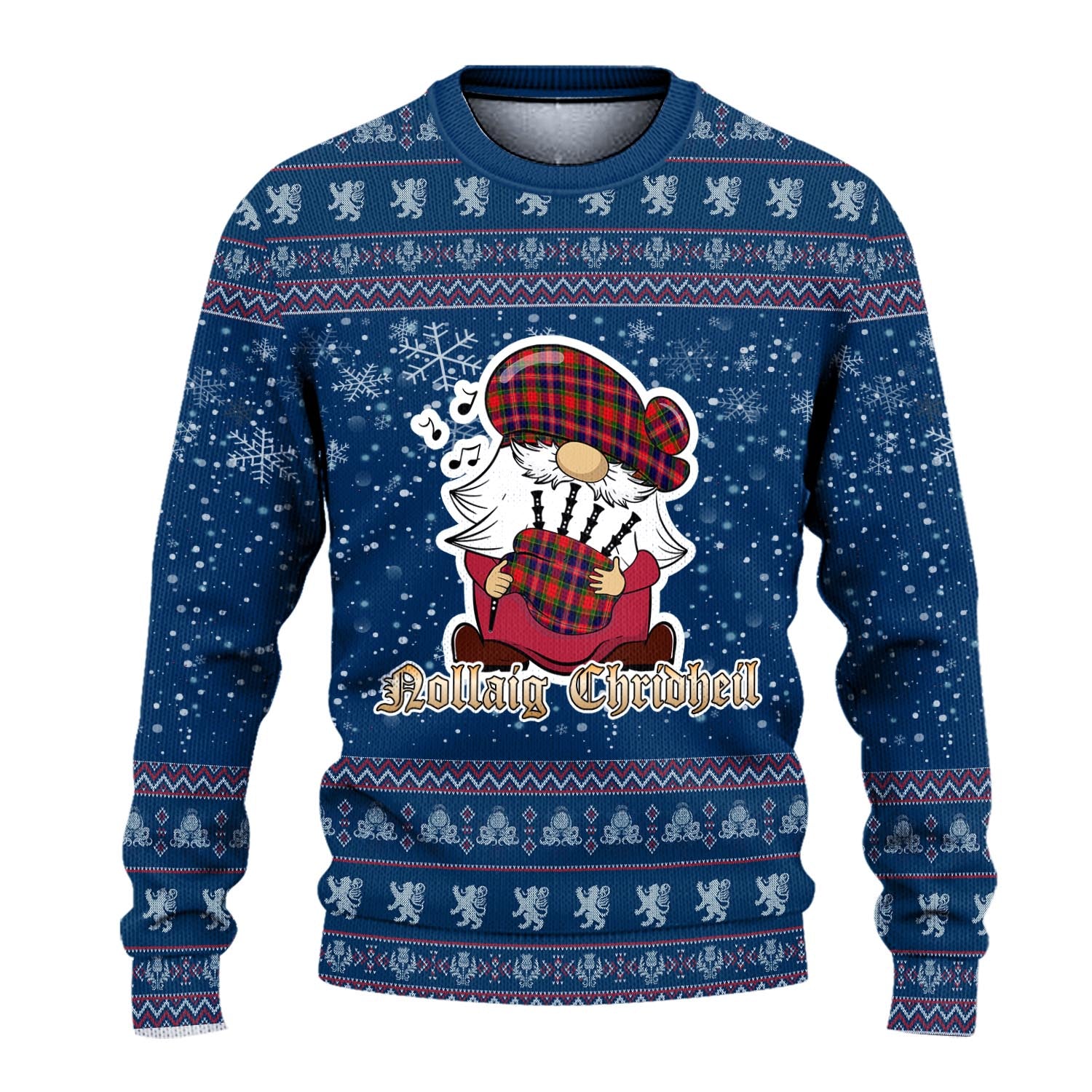 MacPherson Modern Clan Christmas Family Knitted Sweater with Funny Gnome Playing Bagpipes - Tartanvibesclothing