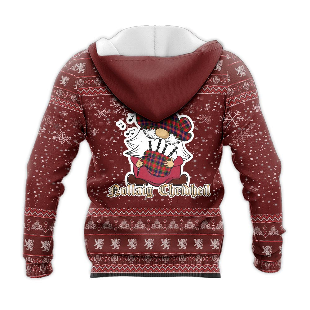 MacPherson Modern Clan Christmas Knitted Hoodie with Funny Gnome Playing Bagpipes - Tartanvibesclothing