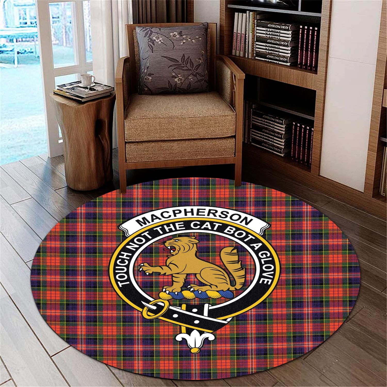 macpherson-modern-tartan-round-rug-with-family-crest