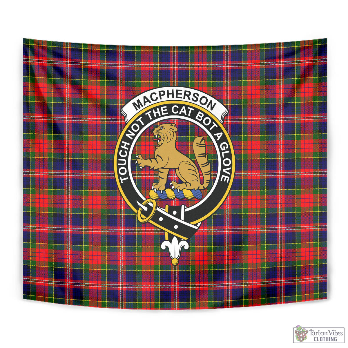Tartan Vibes Clothing MacPherson Modern Tartan Tapestry Wall Hanging and Home Decor for Room with Family Crest