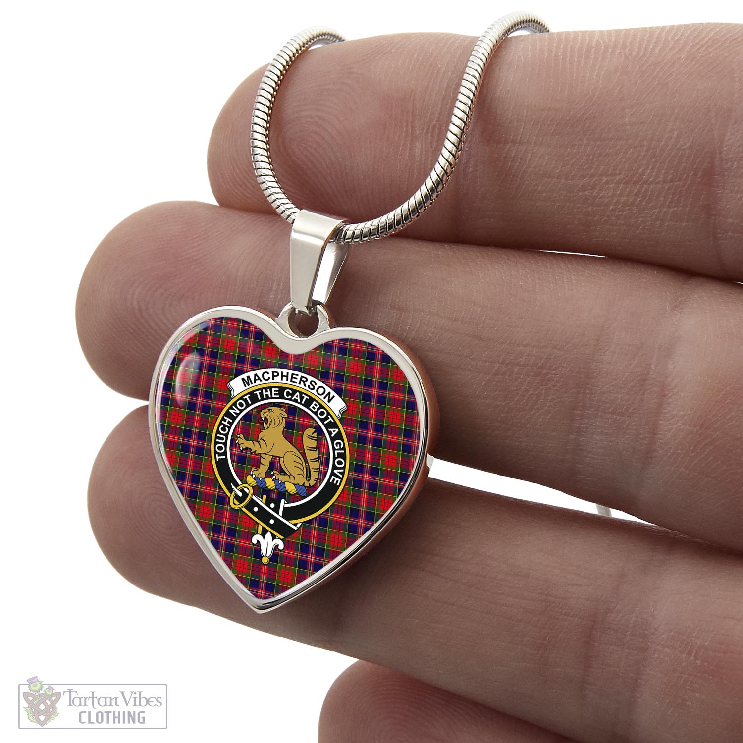 Tartan Vibes Clothing MacPherson Modern Tartan Heart Necklace with Family Crest