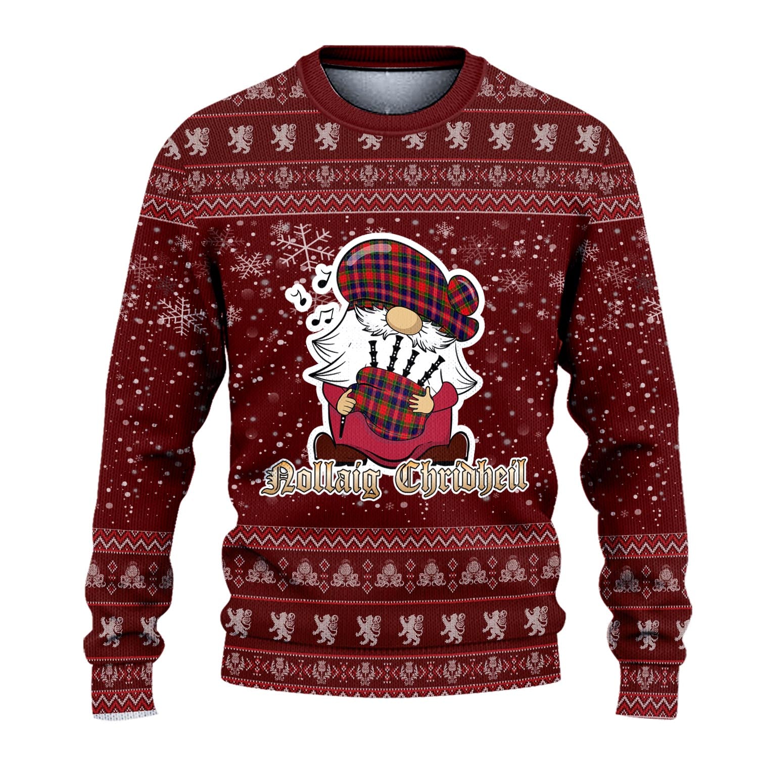 MacPherson Modern Clan Christmas Family Knitted Sweater with Funny Gnome Playing Bagpipes - Tartanvibesclothing