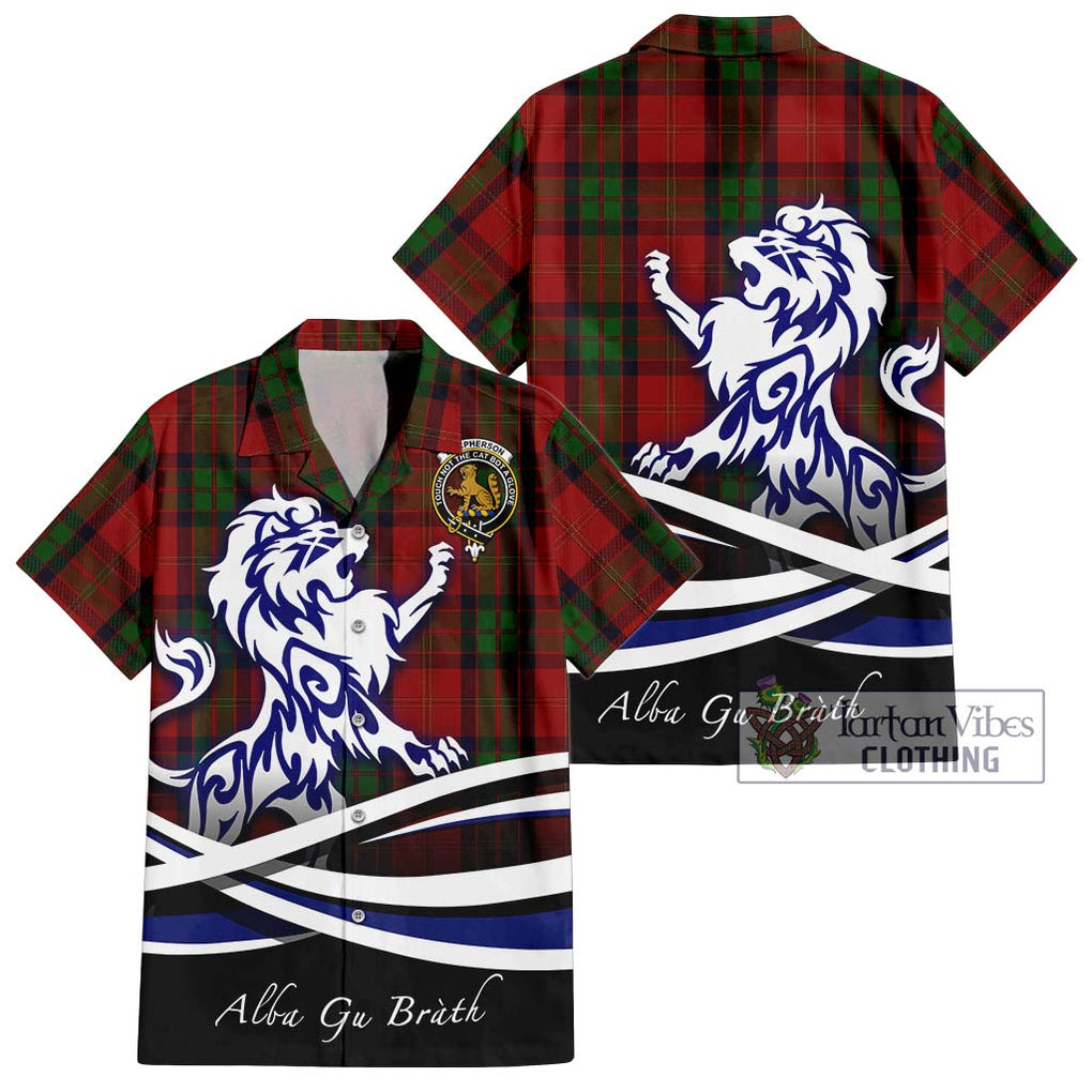 MacPherson of Cluny Tartan Short Sleeve Button Shirt with Alba Gu Brath Regal Lion Emblem Kid - Tartanvibesclothing Shop