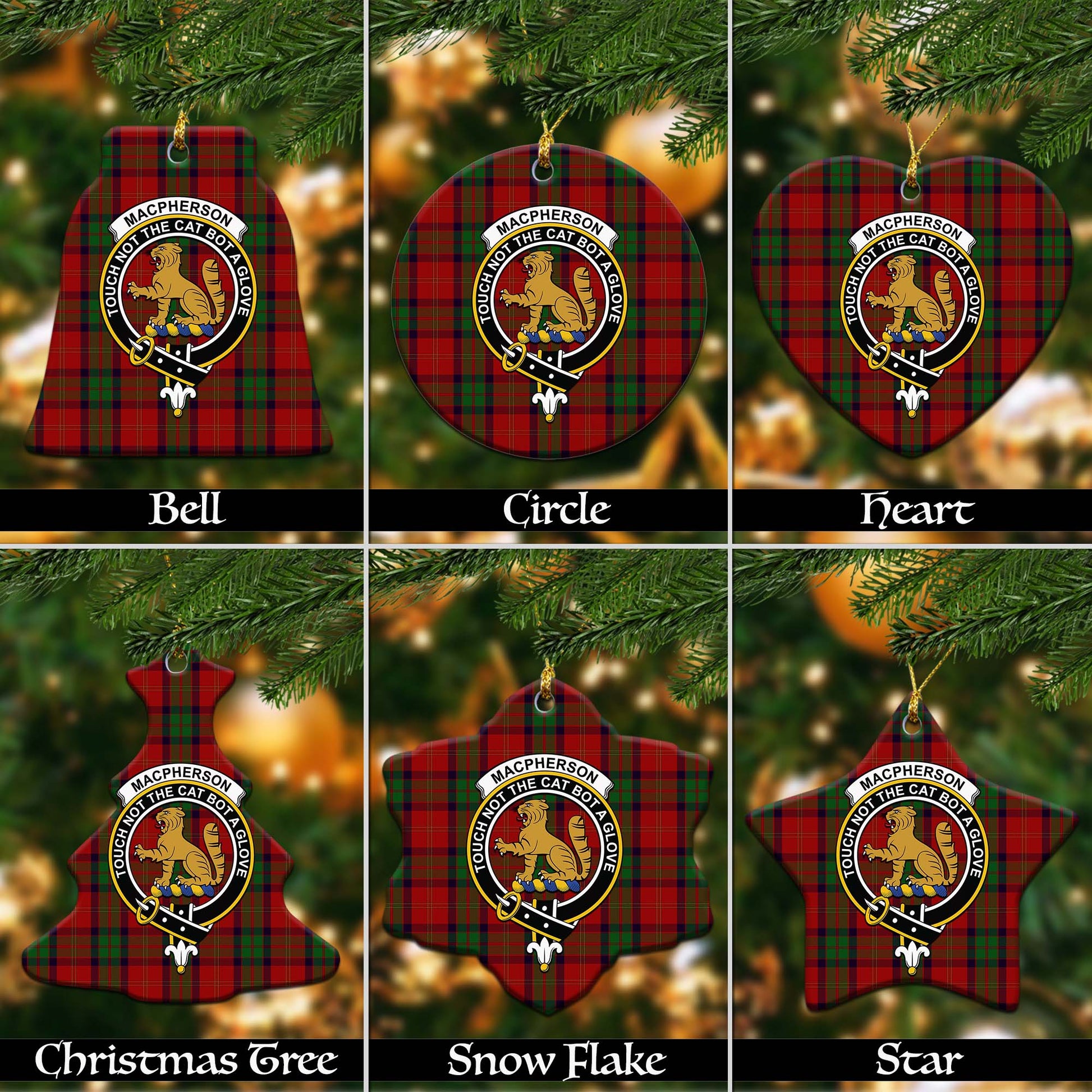 MacPherson of Cluny Tartan Christmas Ornaments with Family Crest - Tartanvibesclothing