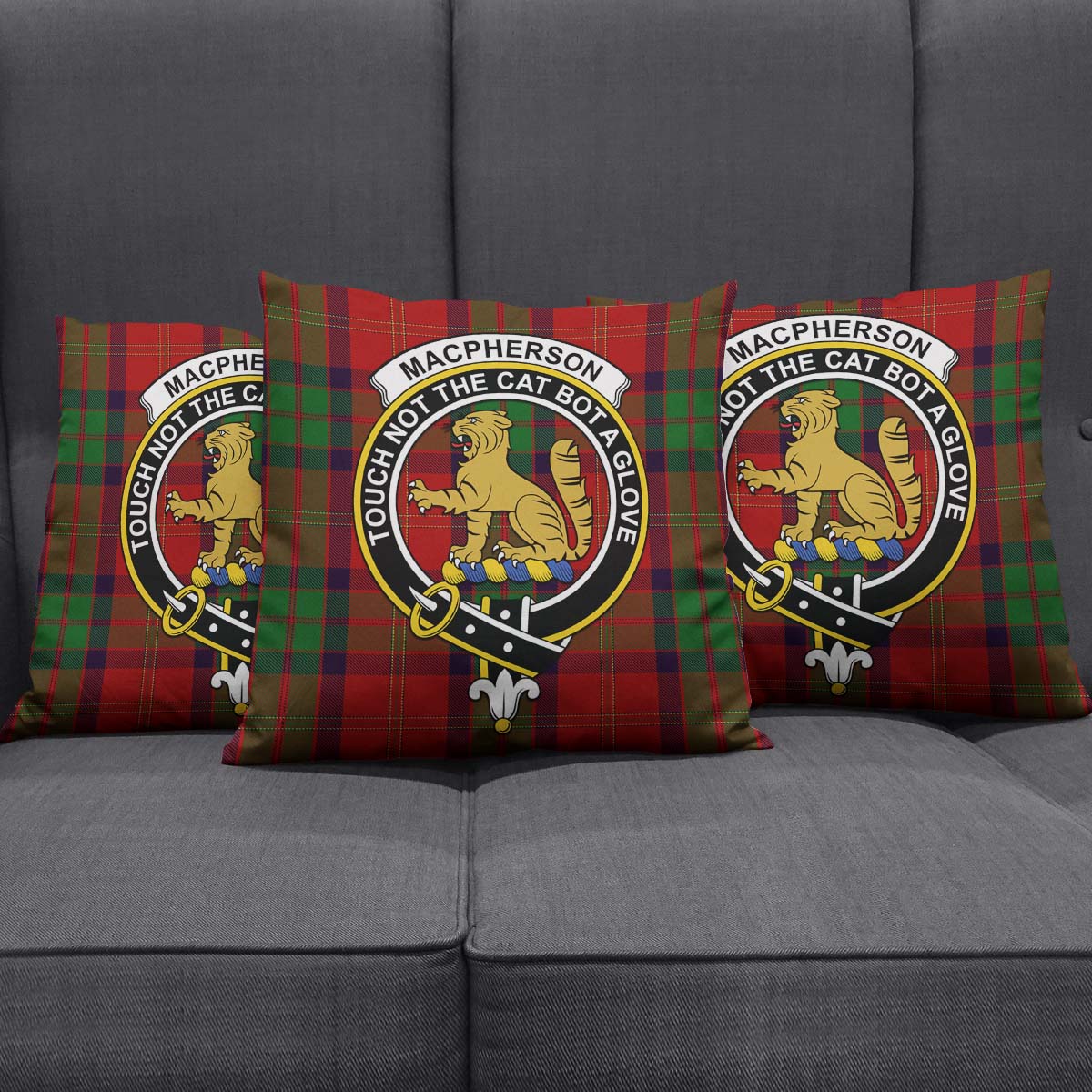 MacPherson of Cluny Tartan Pillow Cover with Family Crest Square Pillow Cover - Tartanvibesclothing