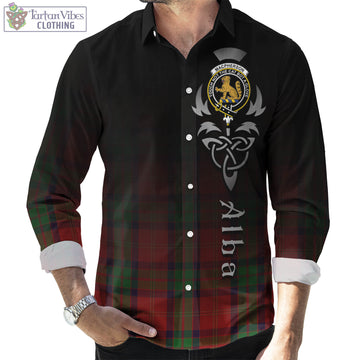 MacPherson of Cluny Tartan Long Sleeve Button Up Featuring Alba Gu Brath Family Crest Celtic Inspired