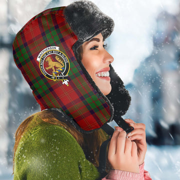 MacPherson of Cluny Tartan Winter Trapper Hat with Family Crest