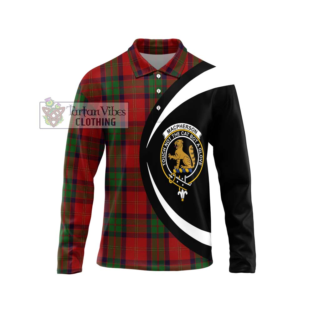 MacPherson of Cluny Tartan Long Sleeve Polo Shirt with Family Crest Circle Style Unisex - Tartan Vibes Clothing