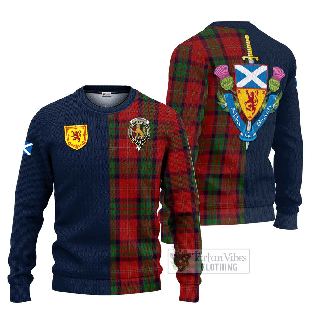 Tartan Vibes Clothing MacPherson of Cluny Tartan Knitted Sweater with Scottish Lion Royal Arm Half Style