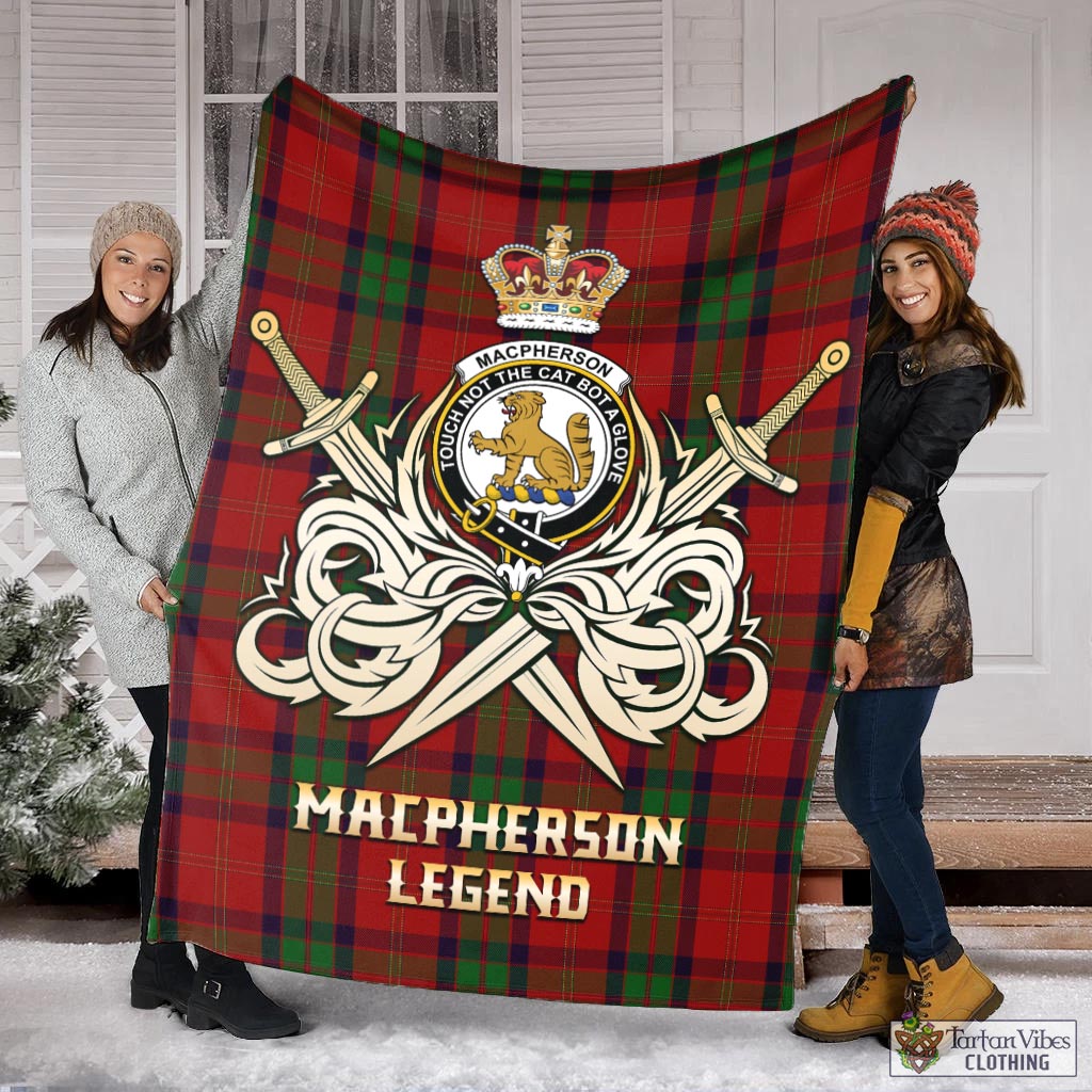 Tartan Vibes Clothing MacPherson of Cluny Tartan Blanket with Clan Crest and the Golden Sword of Courageous Legacy