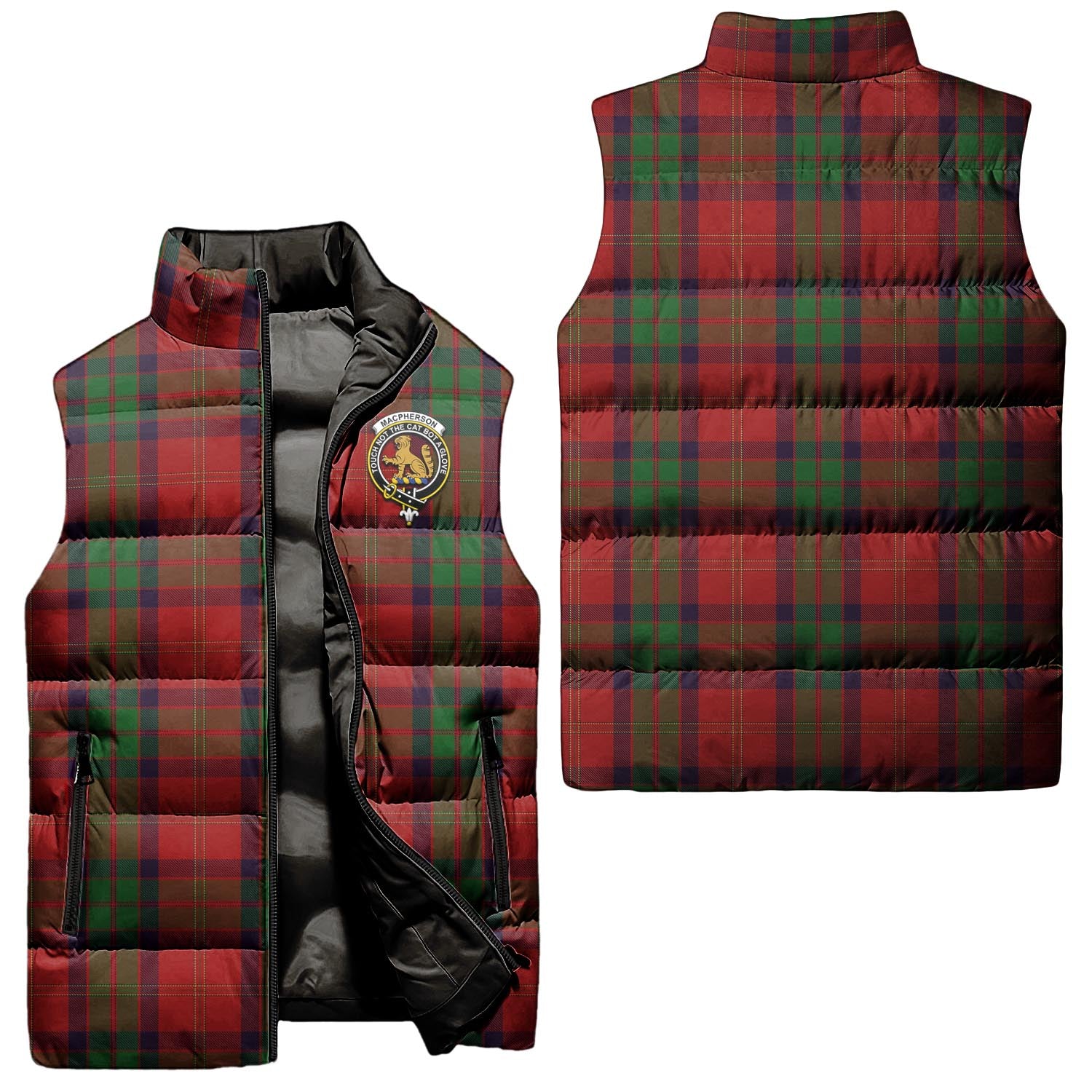 MacPherson of Cluny Tartan Sleeveless Puffer Jacket with Family Crest Unisex - Tartanvibesclothing