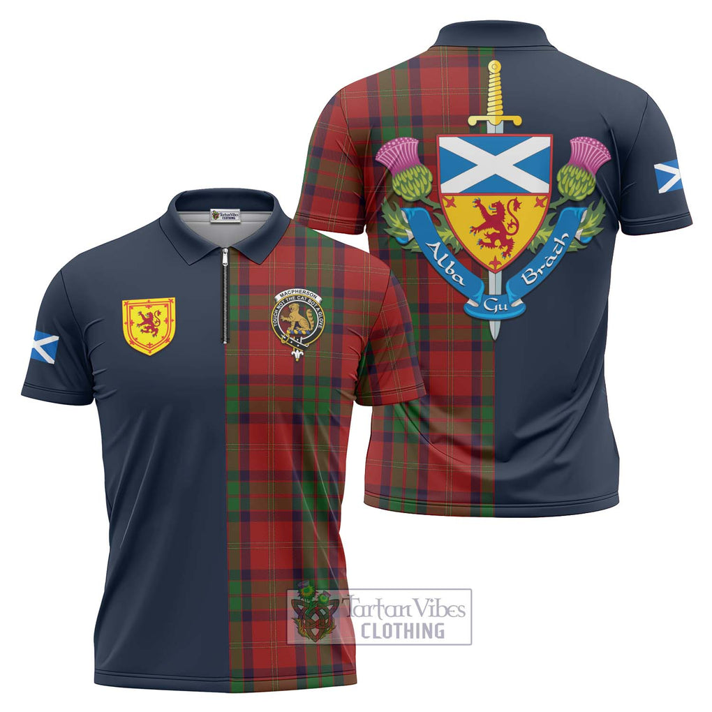 Tartan Vibes Clothing MacPherson of Cluny Tartan Zipper Polo Shirt with Scottish Lion Royal Arm Half Style