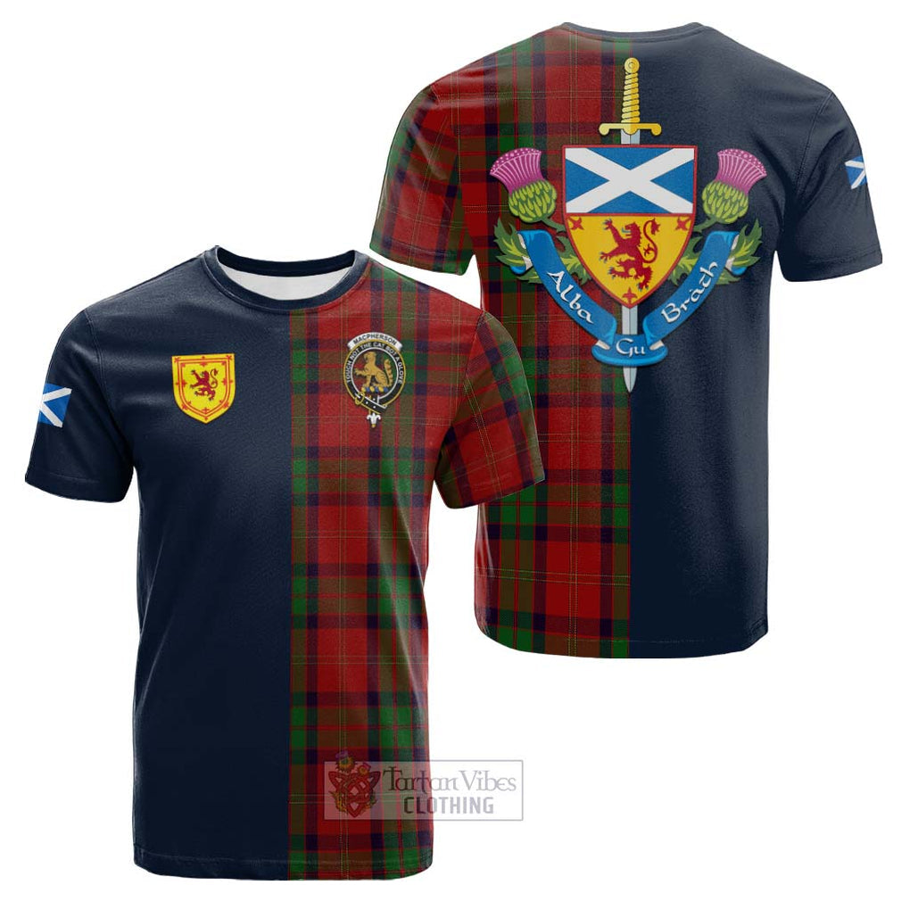 Tartan Vibes Clothing MacPherson of Cluny Tartan Cotton T-shirt with Scottish Lion Royal Arm Half Style