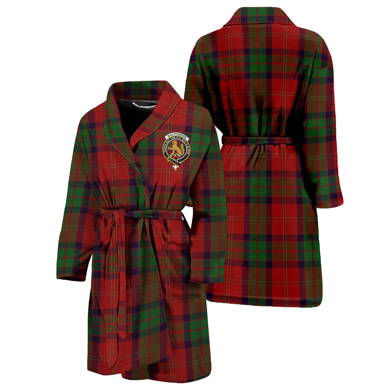 MacPherson of Cluny Tartan Bathrobe with Family Crest Unisex S - Tartan Vibes Clothing