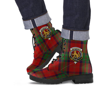 MacPherson of Cluny Tartan Leather Boots with Family Crest